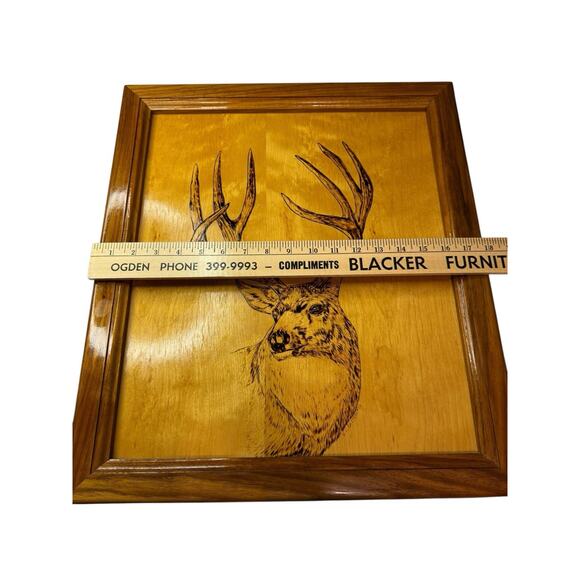 Vintage Wood Burning Deer Buck Rustic Wood Gallery Art Cabin Pyrography 20x18 - Picture 4 of 6